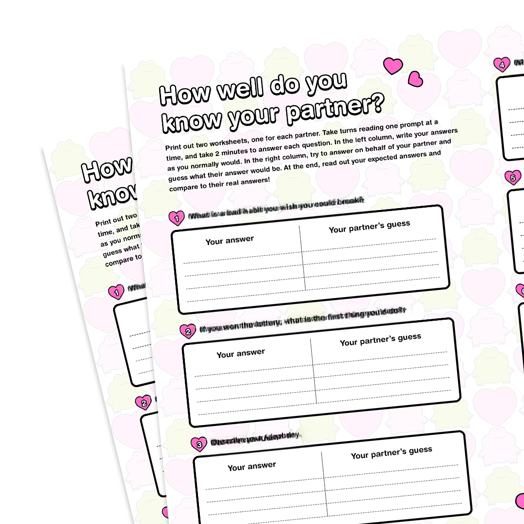 HOW WELL DO YOU KNOW YOUR PARTNER WORKSHEET