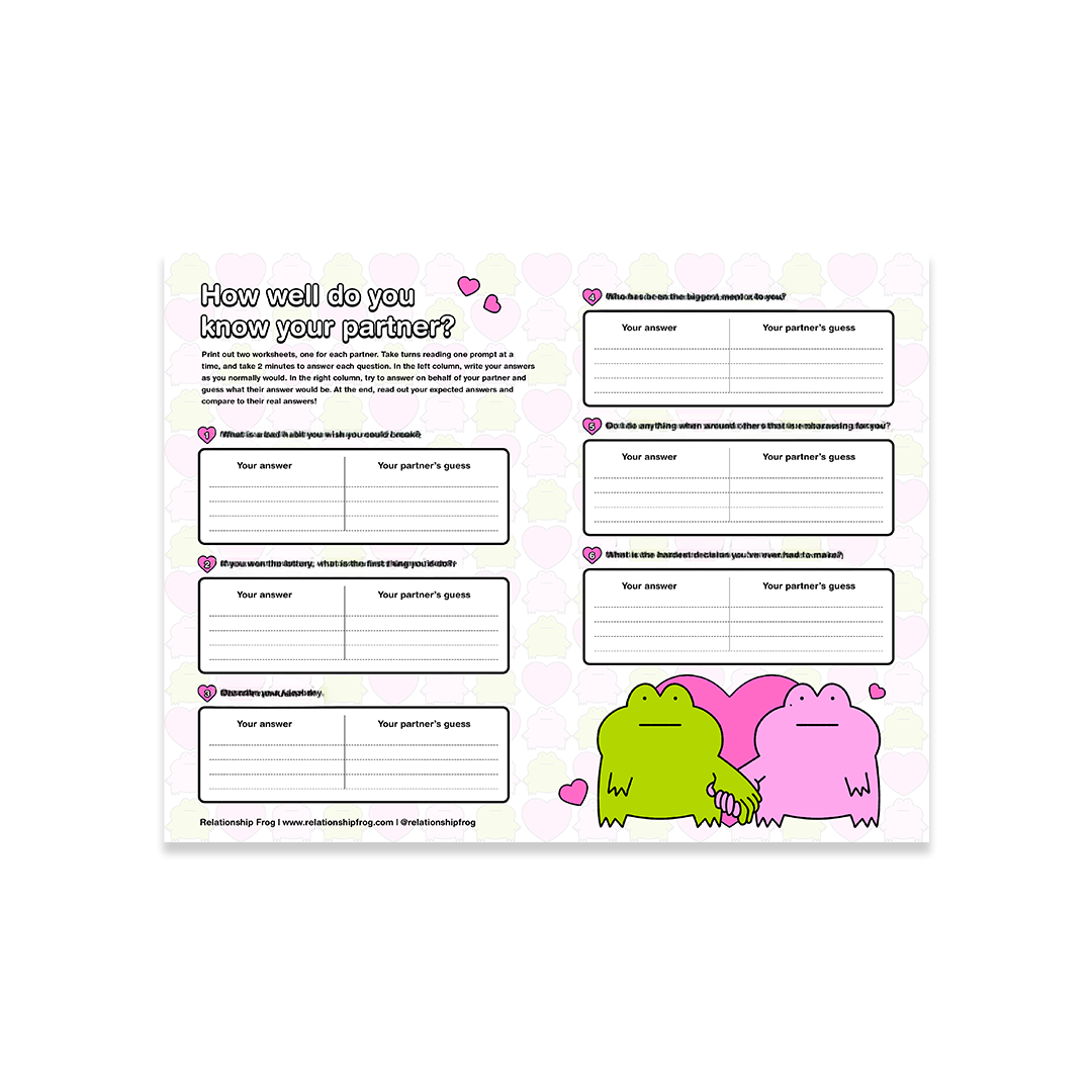 HOW WELL DO YOU KNOW YOUR PARTNER WORKSHEET